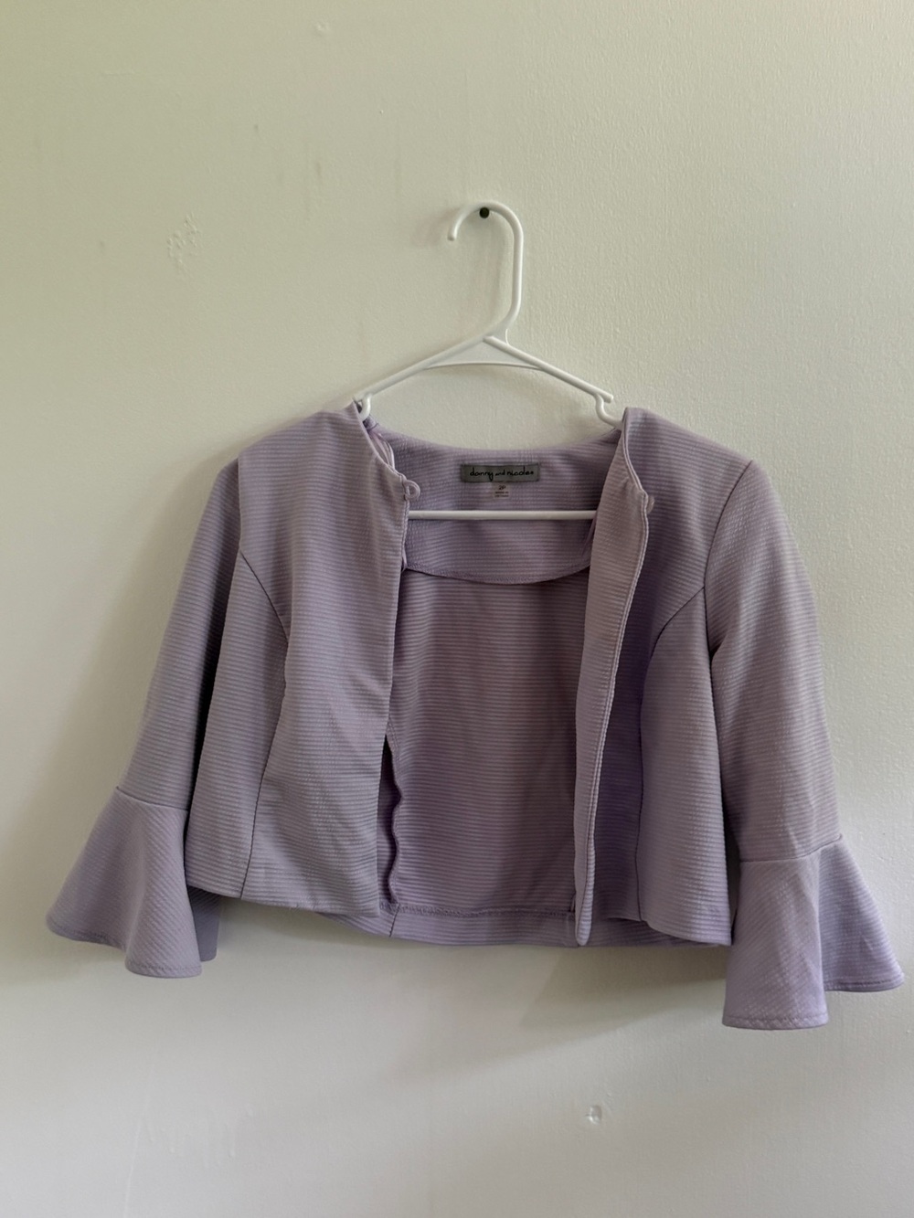 Danny & Nicole Lavender Cropped Open-Front Blazer with Bell Sleeves
